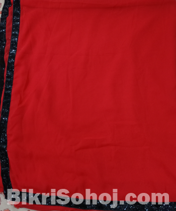 Indian Soft Georgette Red saree with Black Ready Blouse